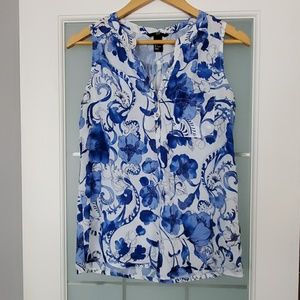 Blue Floral Sleeveless Blouse